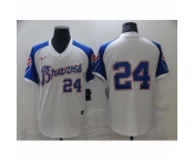 Men's Nike Atlanta Braves #24 Deion Sanders White Stitched Baseball Jersey