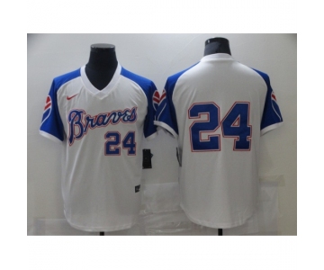 Men's Nike Atlanta Braves #24 Deion Sanders White Stitched Baseball Jersey