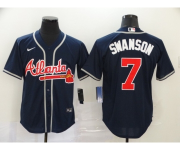 Nike Atlanta Braves #7 Dansby Swanson Authentic Dark Blue 2020 Alternate Cool Base Baseball Jersey