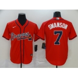 Nike Atlanta Braves #7 Dansby Swanson Authentic Red 2020 Alternate Cool Base Baseball Jersey