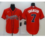 Nike Atlanta Braves #7 Dansby Swanson Authentic Red 2020 Alternate Cool Base Baseball Jersey