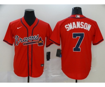 Nike Atlanta Braves #7 Dansby Swanson Authentic Red 2020 Alternate Cool Base Baseball Jersey