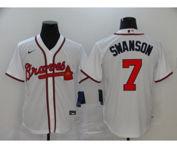 Nike Atlanta Braves #7 Dansby Swanson Authentic White 2020 Alternate Cool Base Baseball Jersey