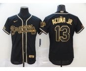 Nike Men's Atlanta Braves #13 Ronald Acuna Jr. Black Gold Fashion Flex Base Authentic Collection Baseball Jersey