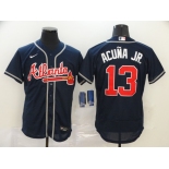 Nike Men's Atlanta Braves #13 Ronald Acuna Jr. Dark Blue Home Flex Base Authentic Collection Baseball Jersey