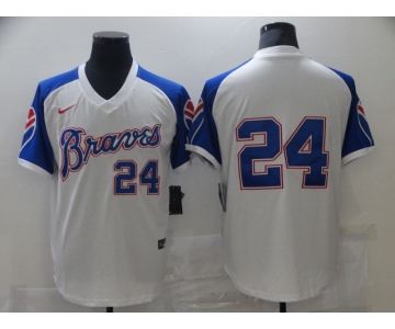 Nike Men's Atlanta Braves #24 Deion Sanders Authentic White Throwback Baseball Jersey