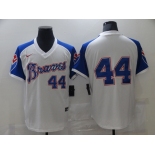 Nike Men's Atlanta Braves  #44 Hank Aaron Authentic White Throwback Baseball Jersey