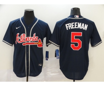 Nike Men's Atlanta Braves #5 Freddie Freeman Navy blue Cool Base Baseball Jersey