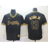 NikeMen's Atlanta Braves #13 Ronald Acuna Jr. Authentic Black Gold Fashion Baseball Jersey