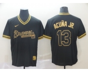 NikeMen's Atlanta Braves #13 Ronald Acuna Jr. Authentic Black Gold Fashion Baseball Jersey