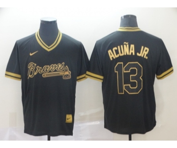 NikeMen's Atlanta Braves #13 Ronald Acuna Jr. Authentic Black Gold Fashion Baseball Jersey