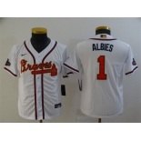 Youth Atlanta Braves #1 Ozzie Albies 2022 White Gold World Series Champions Program Cool Base Stitched Baseball Jersey