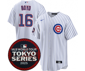 Men's Chicago Cubs #16 Matthew Boyd White 2025 World Tour Tokyo Series Home Stitched Baseball Jersey