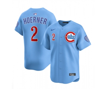 Men's Chicago Cubs #2 Nico Hoerner Blue 2024-25 2nd Alternate Limited Stitched Baseball Jersey