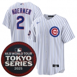 Men's Chicago Cubs #2 Nico Hoerner White 2025 World Tour Tokyo Series Home Stitched Baseball Jersey