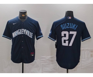 Men's Chicago Cubs #27 Seiya Suzuki Navy City Connect Cool Base Stitched Jersey