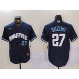 Men's Chicago Cubs #27 Seiya Suzuki Number Navy City Connect Cool Base Stitched Jersey