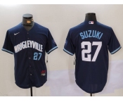 Men's Chicago Cubs #27 Seiya Suzuki Number Navy City Connect Cool Base Stitched Jersey