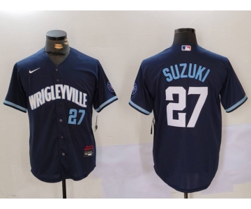 Men's Chicago Cubs #27 Seiya Suzuki Number Navy City Connect Cool Base Stitched Jersey