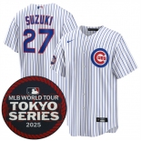 Men's Chicago Cubs #27 Seiya Suzuki White 2025 World Tour Tokyo Series Home Stitched Baseball Jersey