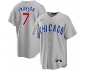 Men's Chicago Cubs #7 Dansby Swanson Gray Cool Base Stitched Baseball Jersey