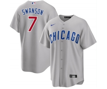 Men's Chicago Cubs #7 Dansby Swanson Gray Cool Base Stitched Baseball Jersey