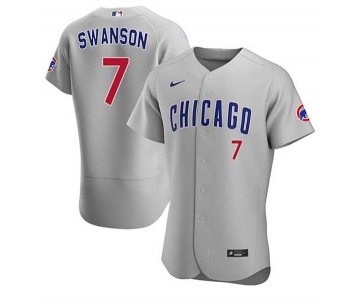 Men's Chicago Cubs #7 Dansby Swanson Gray Flex Base Stitched Baseball Jersey