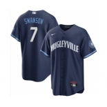 Men's Chicago Cubs #7 Dansby Swanson Navy City Connect Cool Base Stitched Baseball Jersey