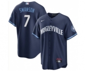 Men's Chicago Cubs #7 Dansby Swanson Navy City Connect Cool Base Stitched Baseball Jersey