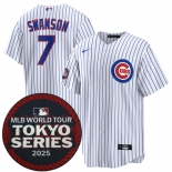 Men's Chicago Cubs #7 Dansby Swanson White 2025 World Tour Tokyo Series Home Stitched Baseball Jersey