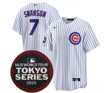 Men's Chicago Cubs #7 Dansby Swanson White 2025 World Tour Tokyo Series Home Stitched Baseball Jersey