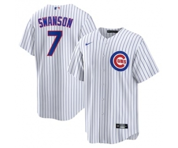 Men's Chicago Cubs #7 Dansby Swanson White Cool Base Stitched Baseball Nike Jersey