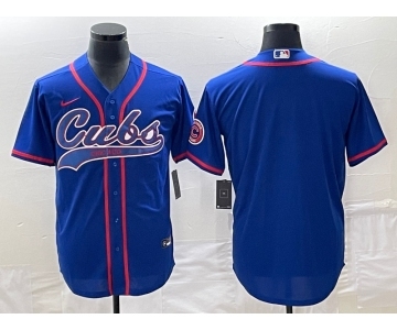 Men's Chicago Cubs Blank Blue Cool Base Stitched Baseball Jersey