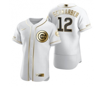 Men's Nike Chicago Cubs #12 Kyle Schwarber White 2020 Authentic Golden Edition Baseball Jersey