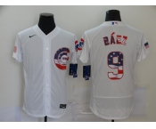 Men's Nike Chicago Cubs #9 Javier Baez White 2020 Stars & Stripes 4th of July Jersey