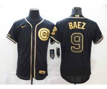 Nike Men's Chicago Cubs #9 Javier Baez Black Retro gold font Fashion Flex Base Authentic Baseball Jersey