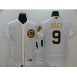 Nike Men's Chicago Cubs #9 Javier Baez White Retro gold font Fashion Flex Base Authentic Baseball Jersey