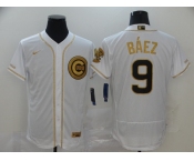 Nike Men's Chicago Cubs #9 Javier Baez White Retro gold font Fashion Flex Base Authentic Baseball Jersey