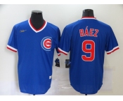 Nike Men's Mitchell and Ness Chicago Cubs #9 Javier Baez Authentic Blue Throwback MLB Jersey