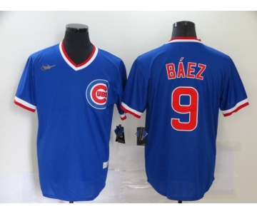 Nike Men's Mitchell and Ness Chicago Cubs #9 Javier Baez Authentic Blue Throwback MLB Jersey