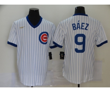 Nike Men's Mitchell and Ness Chicago Cubs #9 Javier Baez Authentic White Throwback MLB Jersey