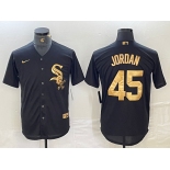 Men's Chicago White Sox #45 Michael Jordan Black Gold Cool Base Stitched Baseball Jersey