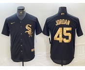 Men's Chicago White Sox #45 Michael Jordan Black Gold Cool Base Stitched Baseball Jersey