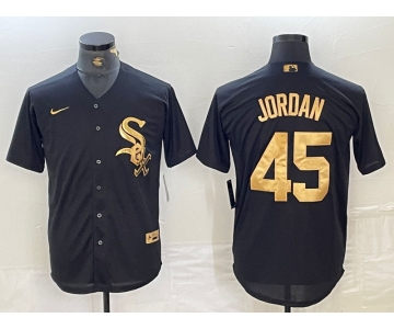 Men's Chicago White Sox #45 Michael Jordan Black Gold Cool Base Stitched Baseball Jersey