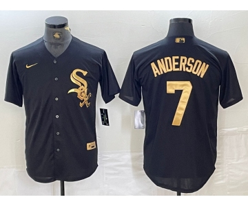 Men's Chicago White Sox #7 Tim Anderson Black Gold Cool Base Stitched Baseball Jersey