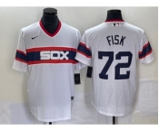 Men's Chicago White Sox #72 Carlton Fisk White Throwback Cool Base Stitched Jersey