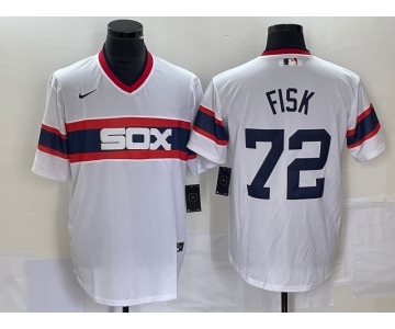 Men's Chicago White Sox #72 Carlton Fisk White Throwback Cool Base Stitched Jersey