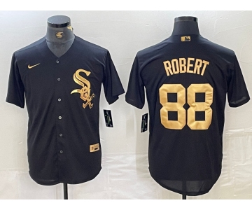 Men's Chicago White Sox #88 Luis Robert Black Gold Cool Base Stitched Baseball Jersey