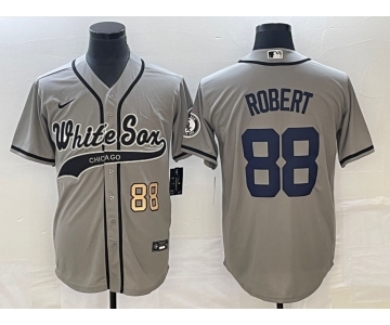 Men's Chicago White Sox #88 Luis Robert Number Grey Cool Base Stitched Baseball Jersey