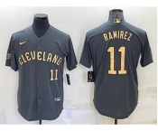 Men's Cleveland Indians #11 Jose Ramirez Number Grey 2022 All Star Stitched Cool Base Nike Jersey